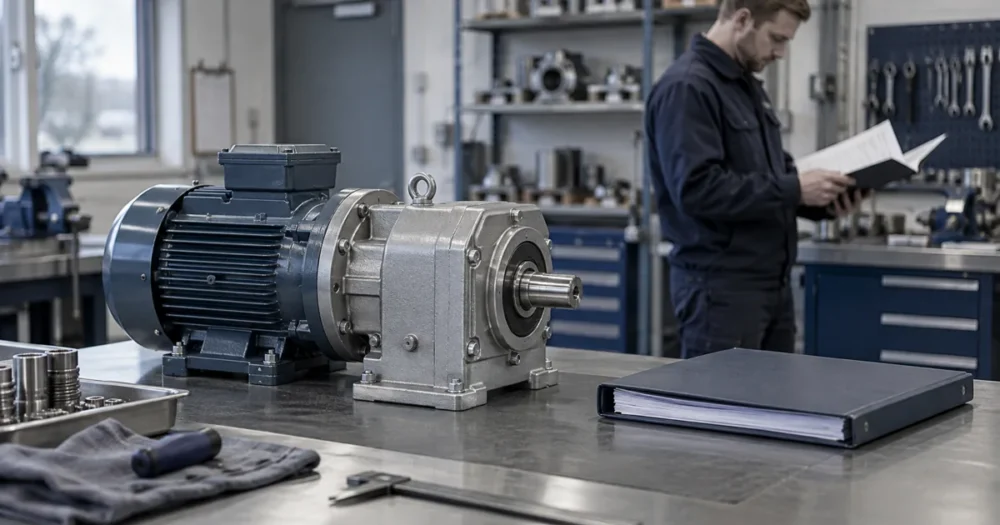 Industriellt drivsystem och tillhörande dokumentation på en arbetsbänk